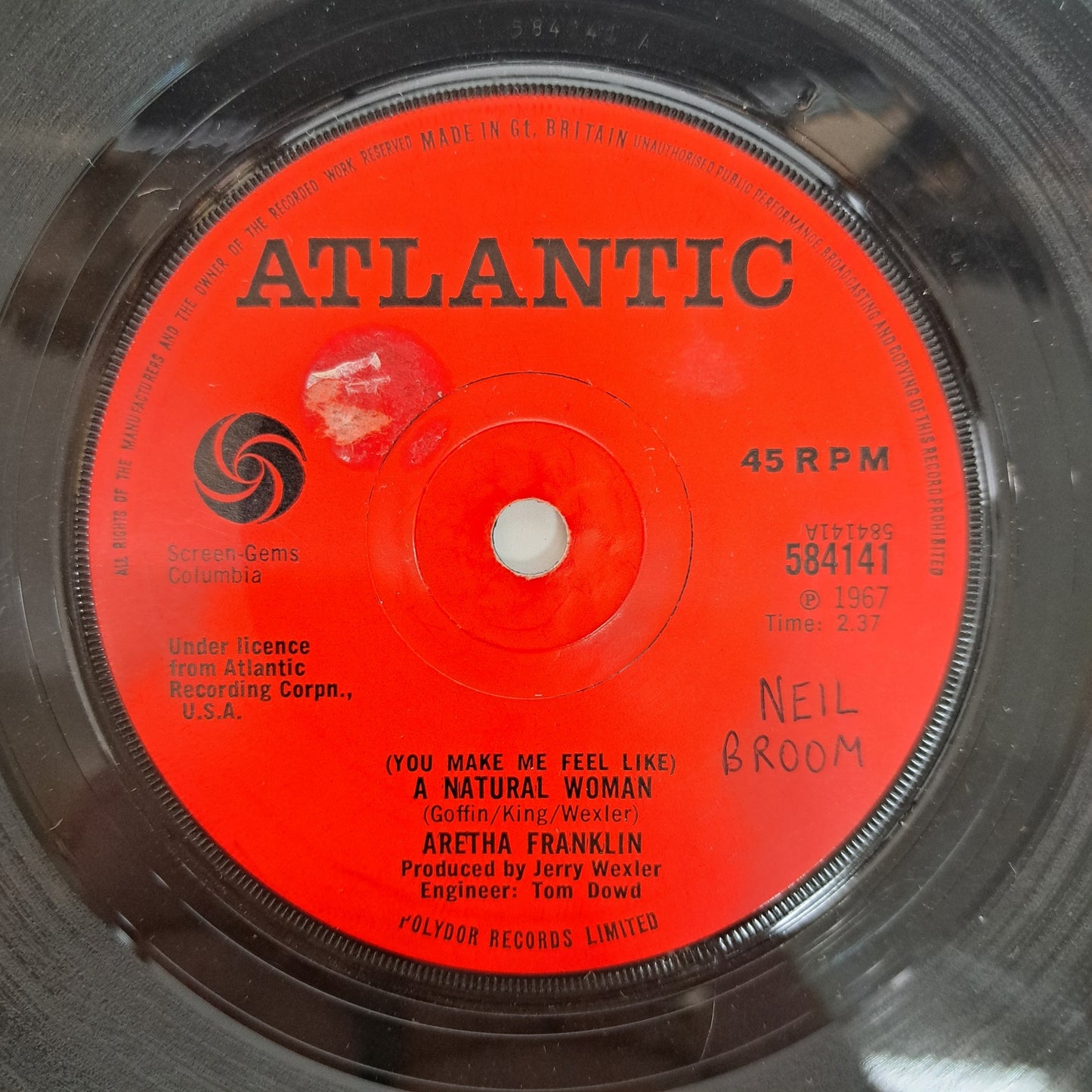 Aretha Franklin - Natural Woman (Vinyl Single) 1967 Atlantic Soul 45 *EX*
