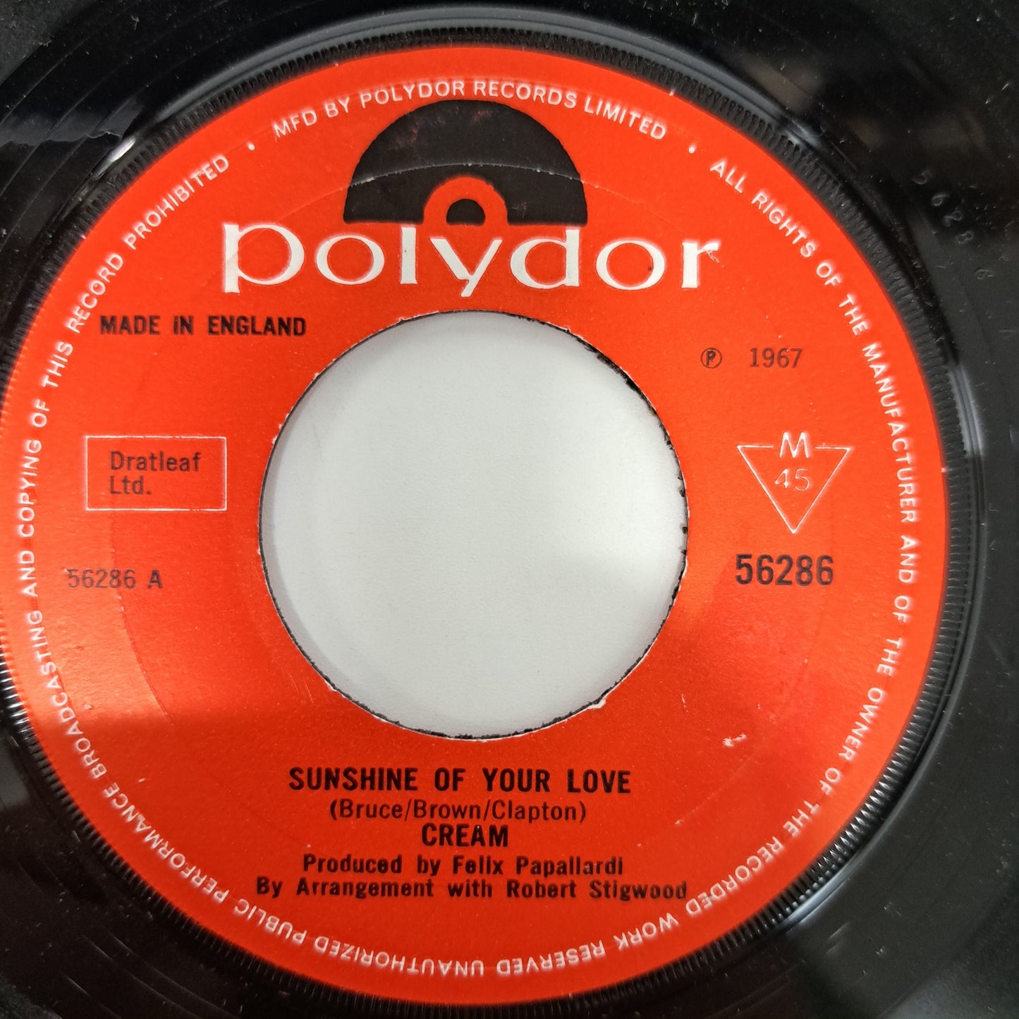Cream - Sunshine of Your Love (Vinyl Single) 1967 Polydor 45 *EX*