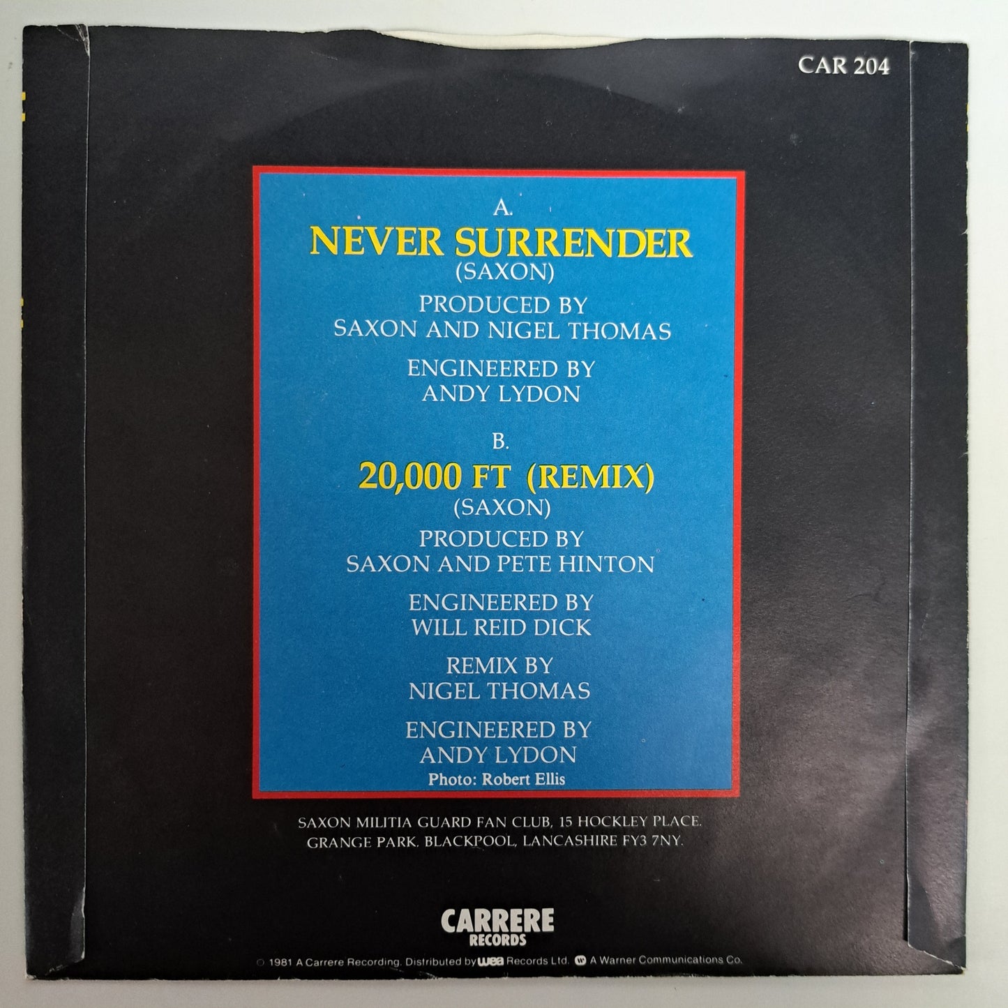 Saxon - Never Surrender (Vinyl P/S Single) NWOBHM VG+/EX