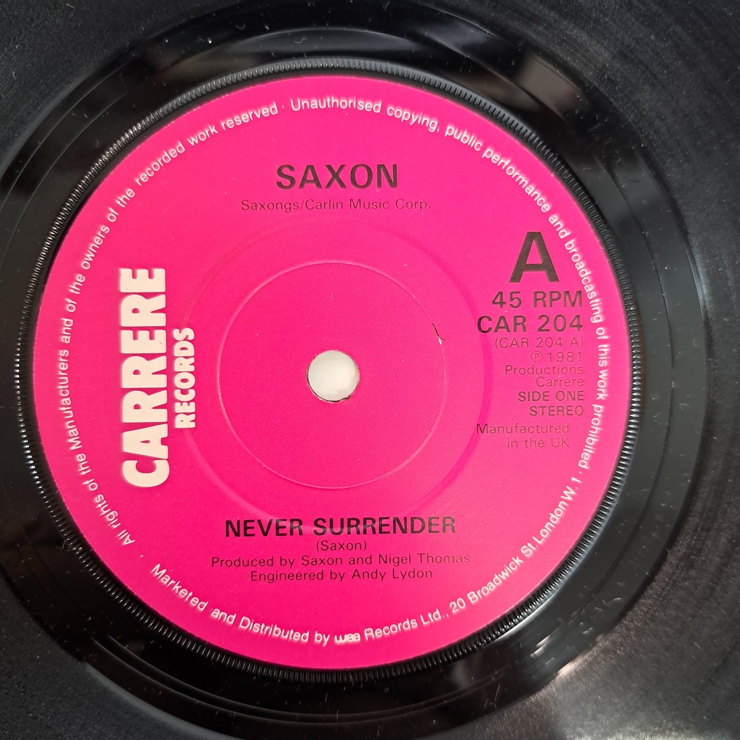 Saxon - Never Surrender (Vinyl P/S Single) NWOBHM VG+/EX