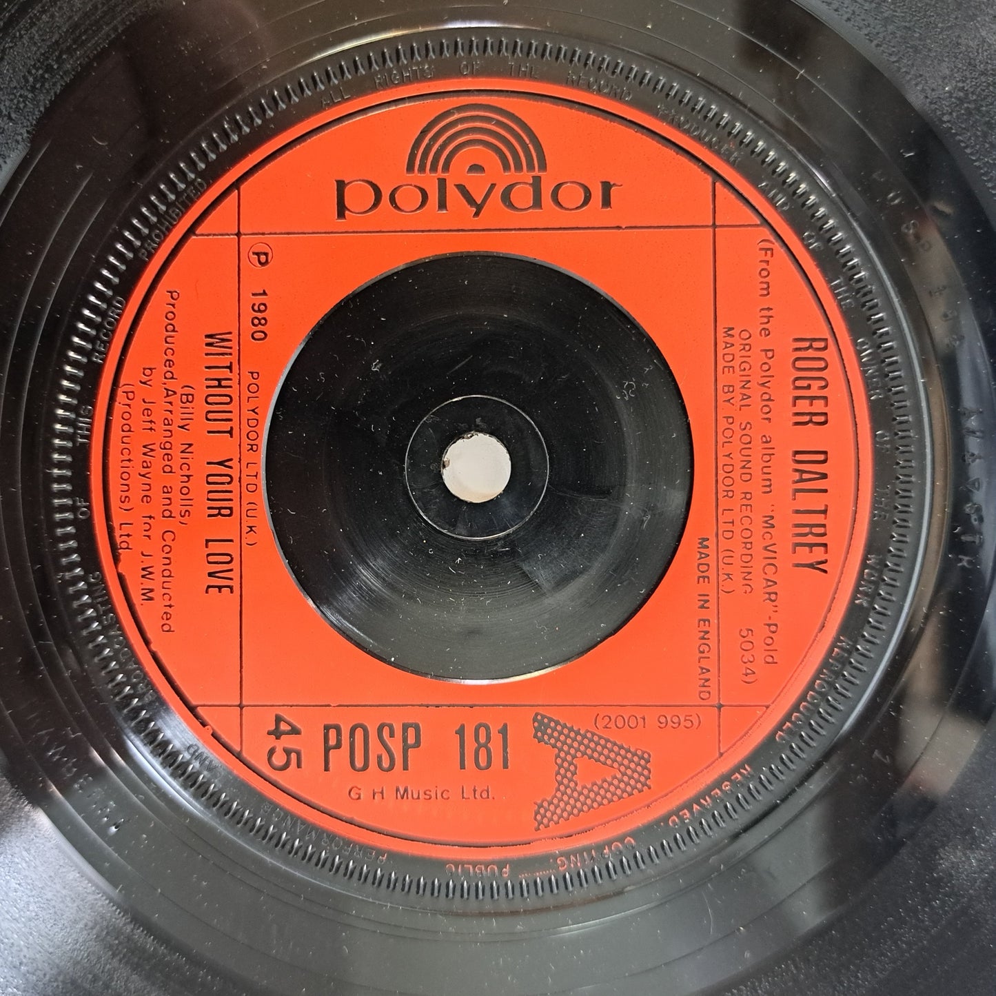 Roger Daltrey - Without Your Love (Vinyl P/S Single) VG+/EX