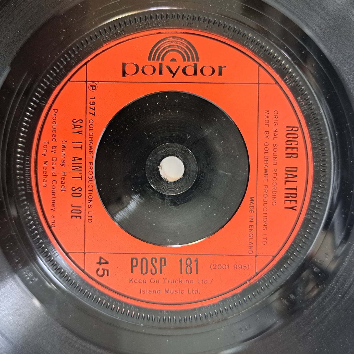 Roger Daltrey - Without Your Love (Vinyl P/S Single) VG+/EX
