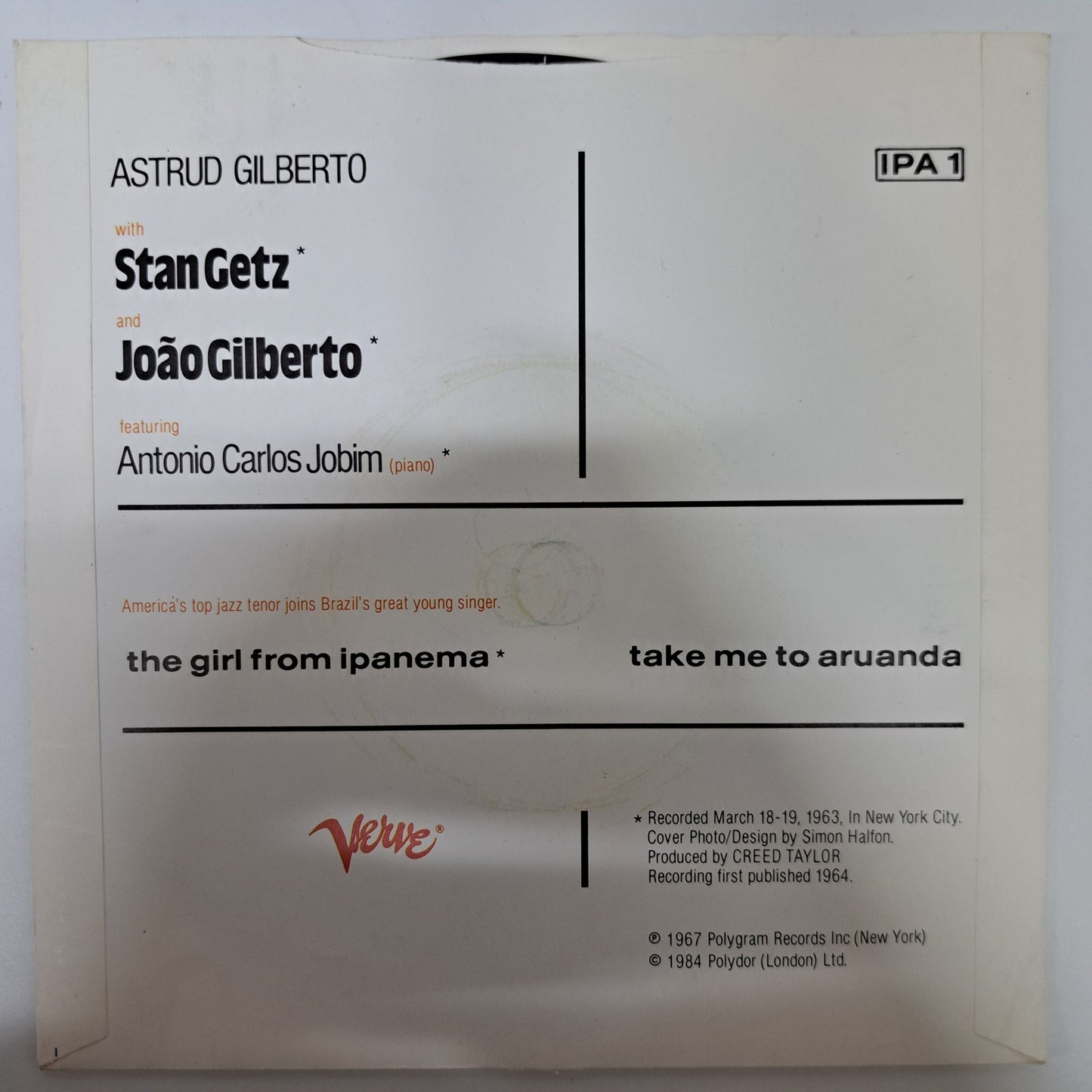 Astrud Gilberto - The Girl From Ipanema (Vinyl P/S Single) EX/NM