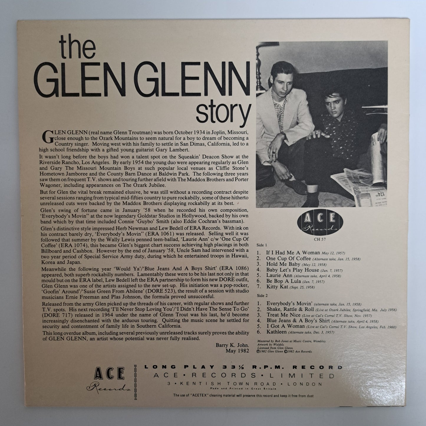 Glen Glenn - The Glen Glenn Story (1982 Ace Rockabilly Vinyl LP) NM/NM