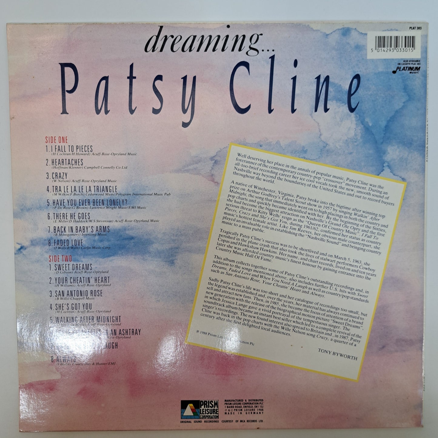 Patsy Cline - Dreaming... ~ 16 Original greats (Vinyl LP) NM/NM