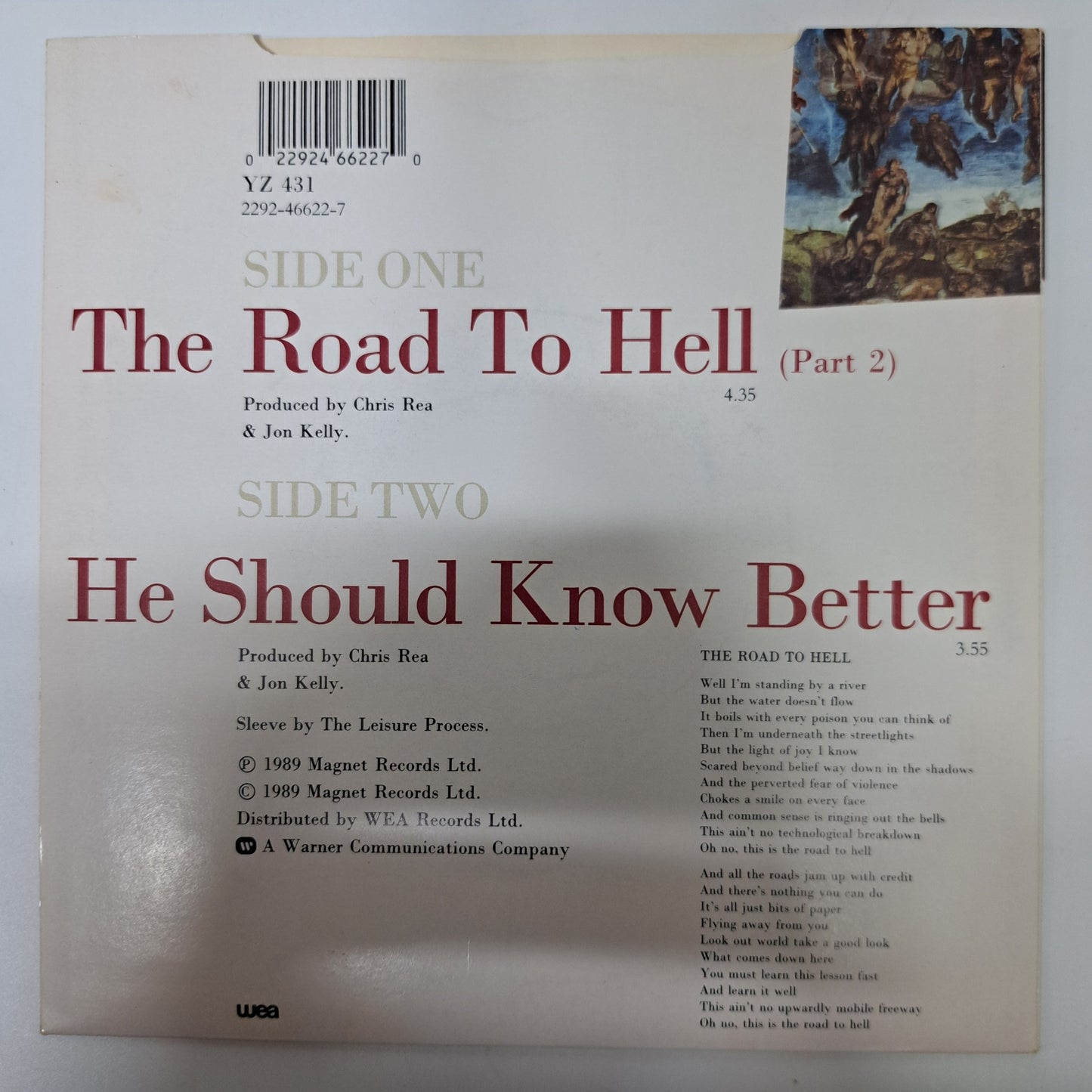 Chris Rea - The Road to Hell (Vinyl Single) 1989 UK P/S 45