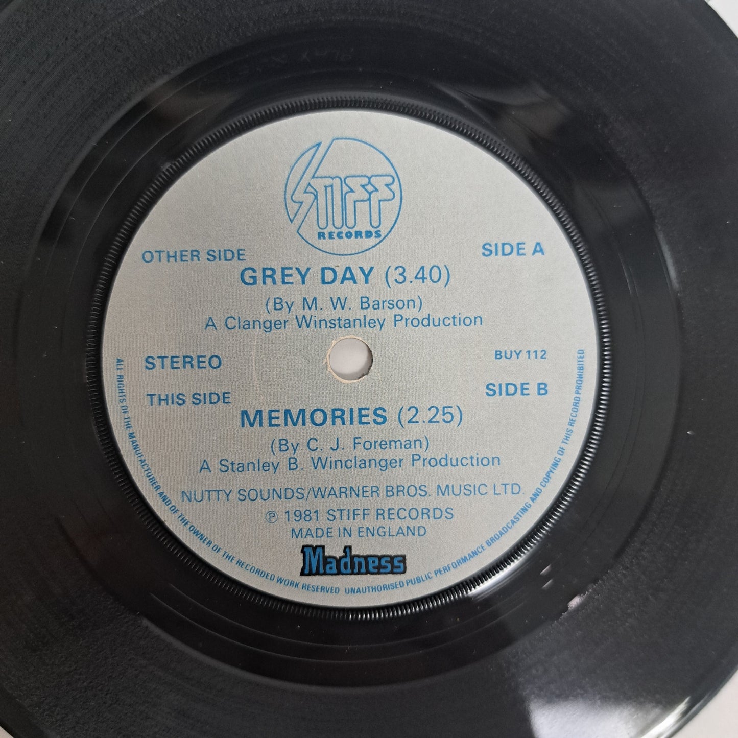 Madness - Grey Day (Translucent Red Vinyl 7") EX/VG+