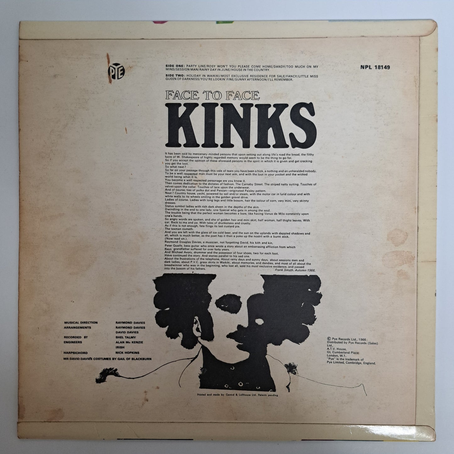 Kinks - Face to Face (UK 1st Mono Vinyl LP) EX/VG+