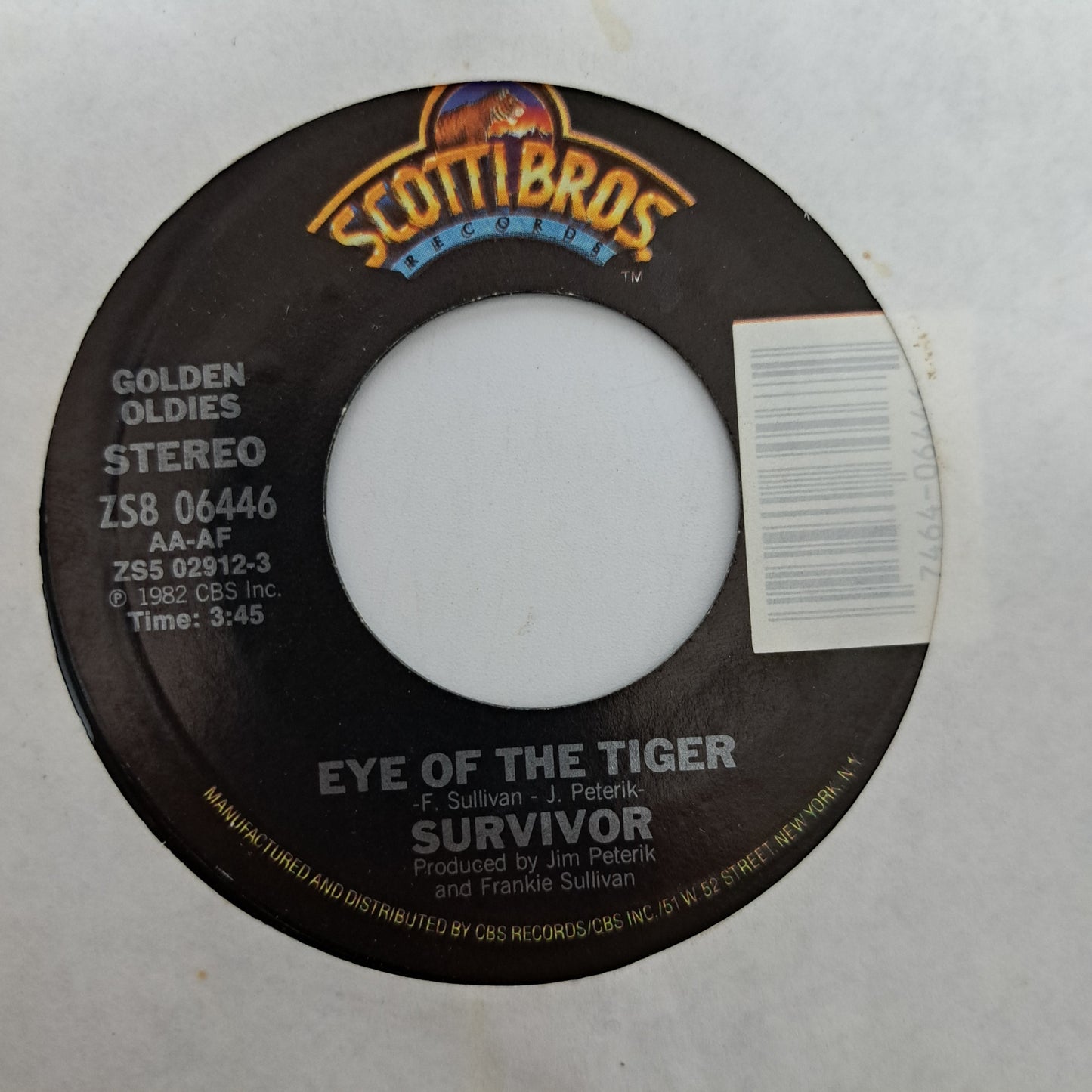 Survivor - Eye of the Tiger (US Jukebox Vinyl 7" Single) EX