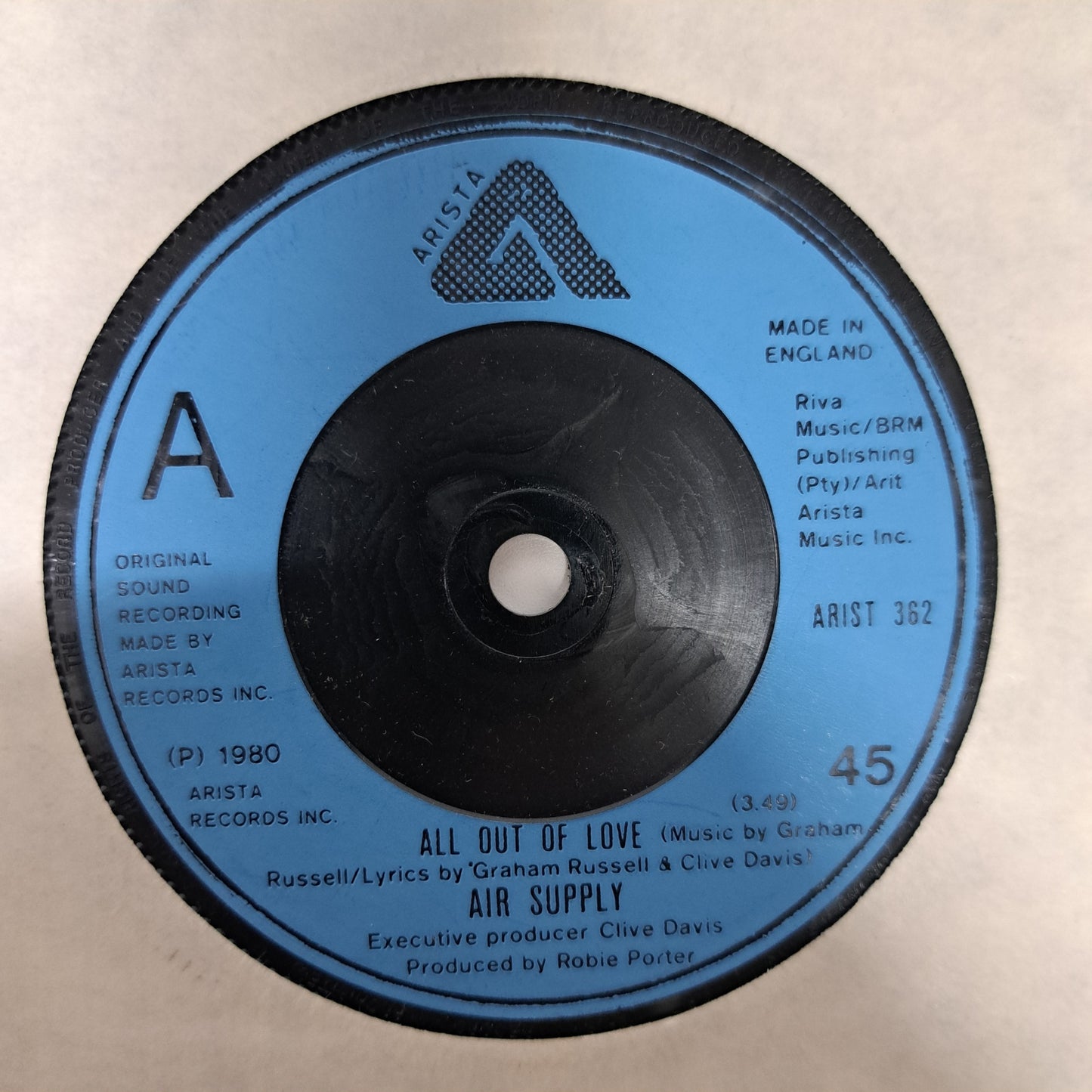 Air Supply - All Out of Love (Vinyl 7" Single) EX