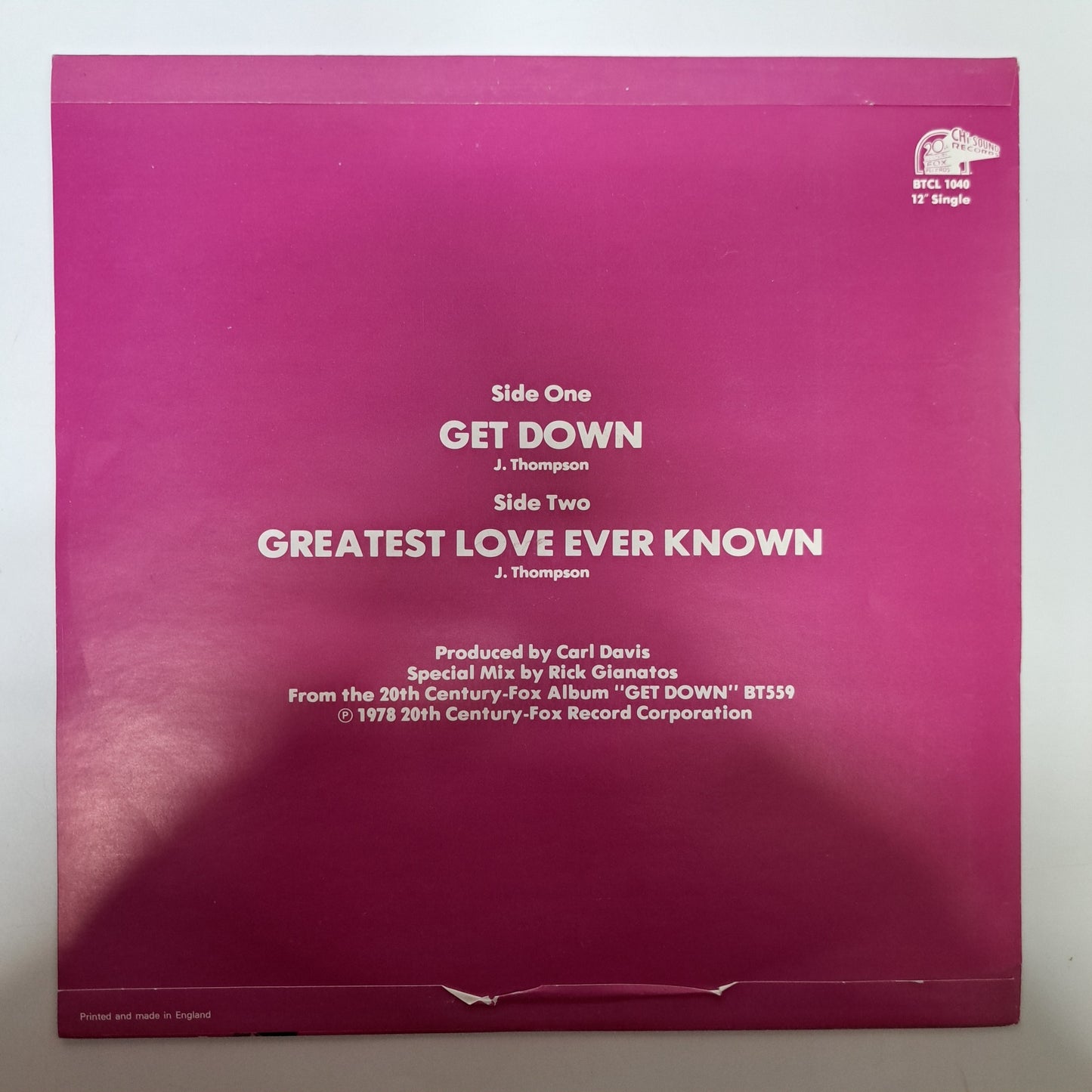 Gene Chandler - Get Down (Ltd Edition Pink Vinyl 12" Single) EX/NM 1978