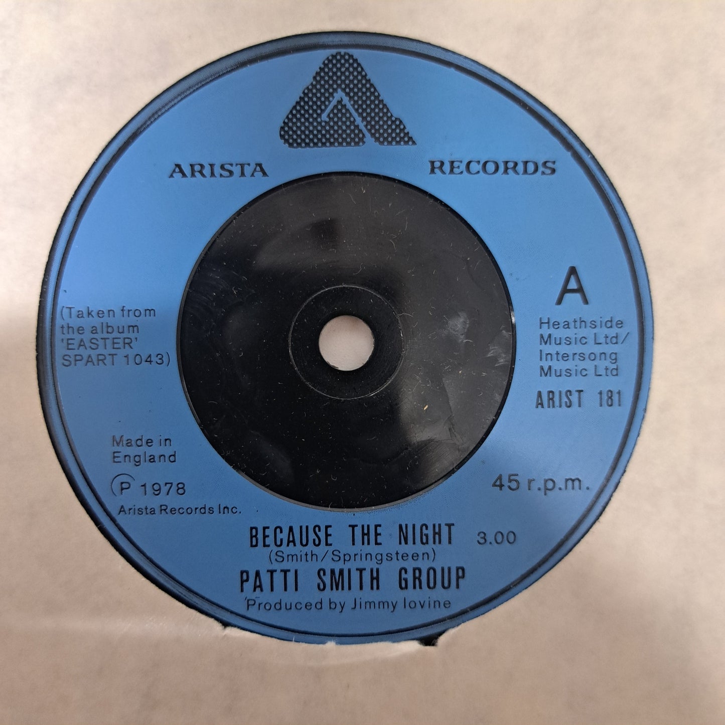 Patti Smith Group - Because the Night (Vinyl 7" Single) NM