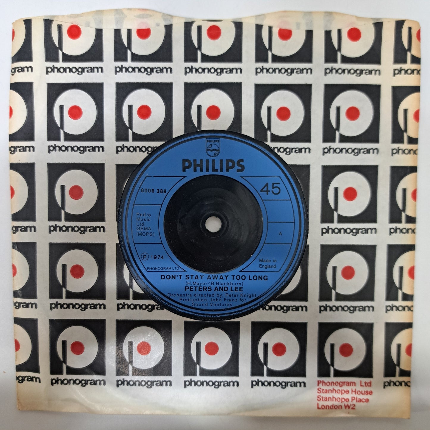 Peters and Lee - Don't Stay Away Too Long (Vinyl 7" Single) NM