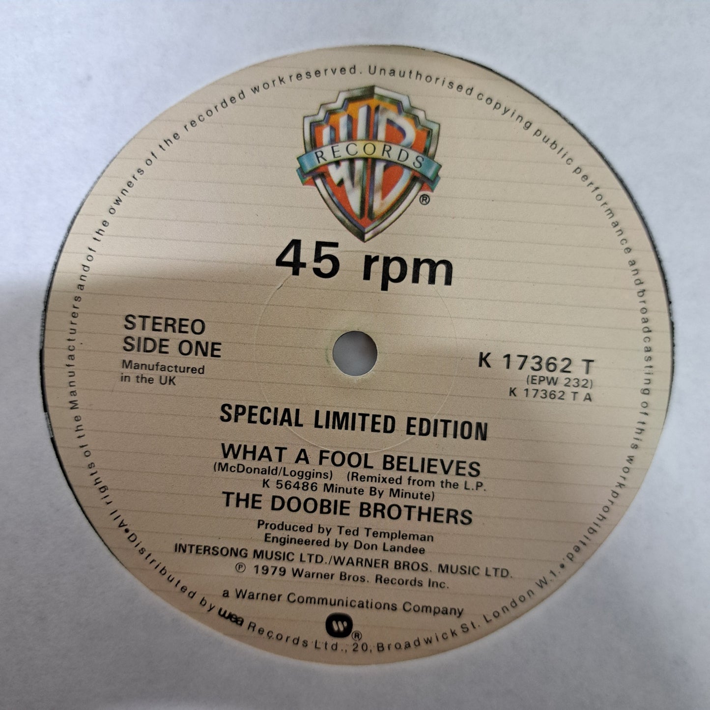 Doobie Brothers - What a Fool Believes (Vinyl 12" Limited Edition Single) NM/NM