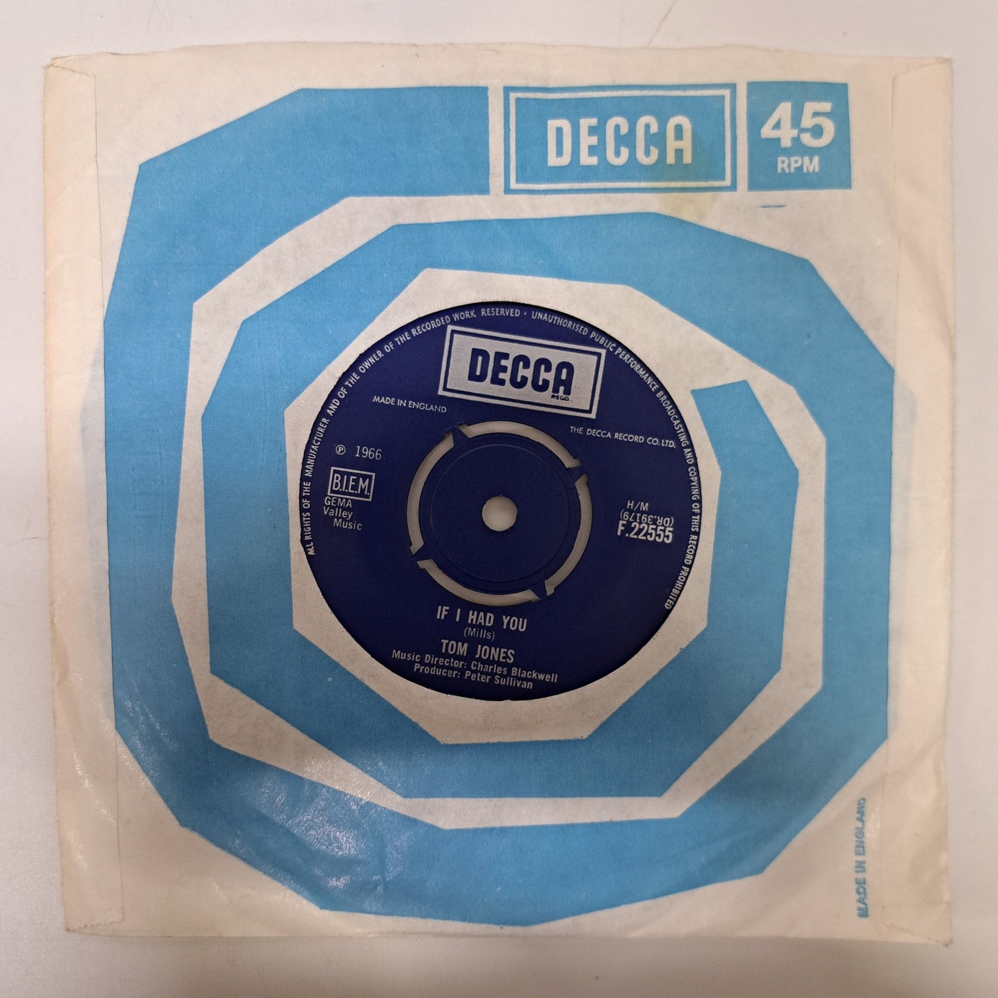 Tom Jones - Detroit City (Vinyl 7" Single UK 1967) NM
