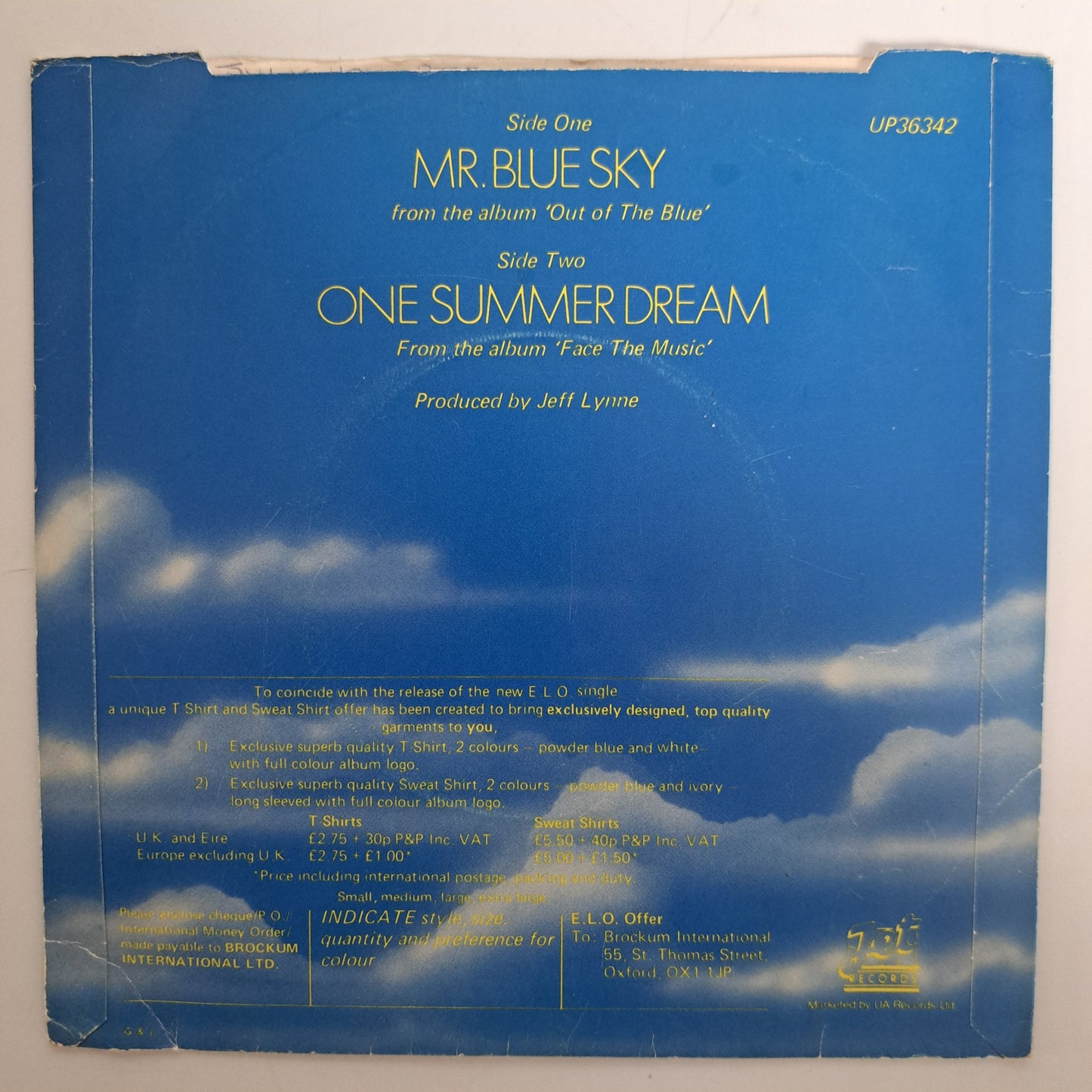 E.L.O - Mr. Blue Sky (Translucent Blue Vinyl Single P/S) VG+/EX