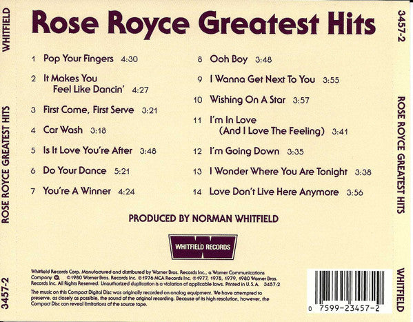 Rose Royce - Greatest Hits (Rare 1986 US CD) Mint