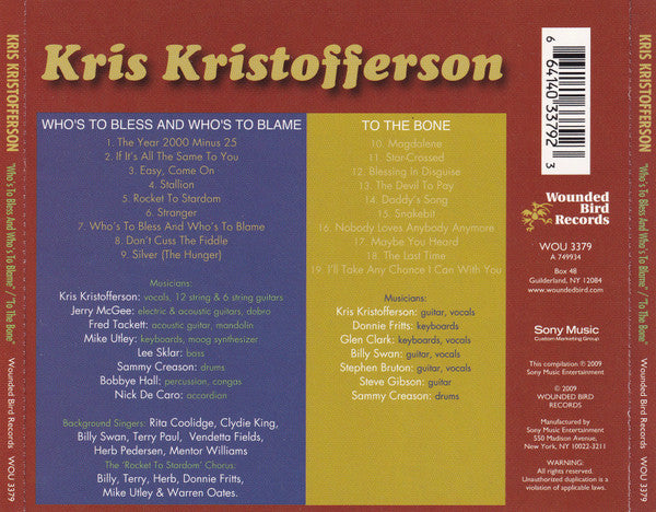 Kris Kristofferson - Who's to Bless../To the Bone (Rare US 2 on 1 CD) NM