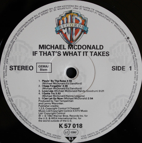 Michael McDonald - If That's What it Takes (Vinyl LP) EX/EX