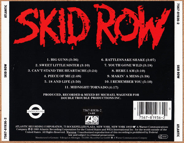 Skid Row - Skid Row (1989 CD) VG+