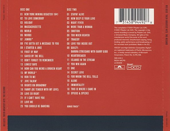 Bee Gees - Their Greatest Hits~The Record (2001 DCD) NM