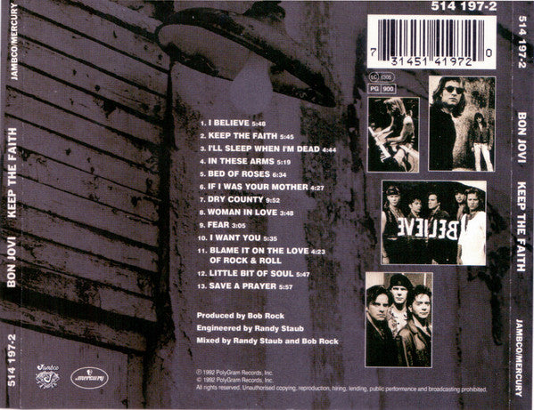 Bon Jovi - Keep the Faith (1992 UK PDO CD) VG+