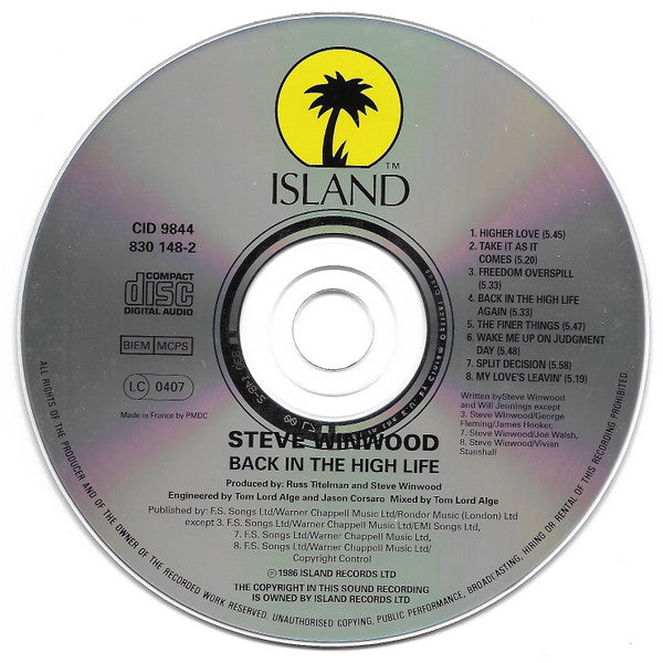 Steve Winwood - Back in the High Life (1986 CD) NM