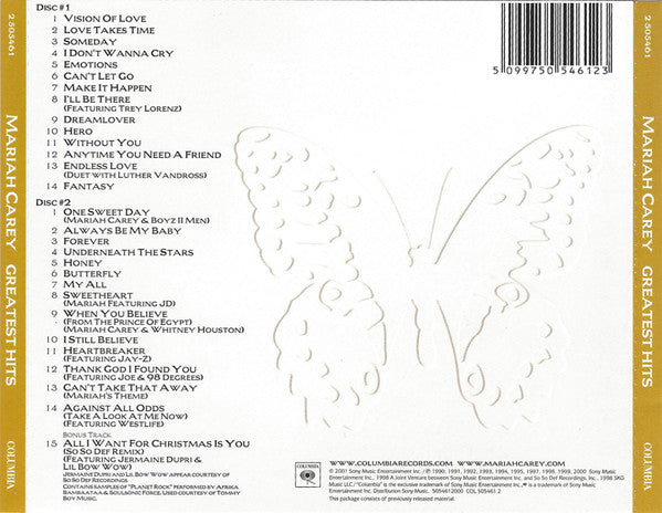 Mariah Carey - Greatest Hits (2001 DCD) VG+