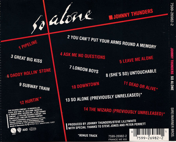 Johnny Thunders - So Alone (1992 CD) Mint