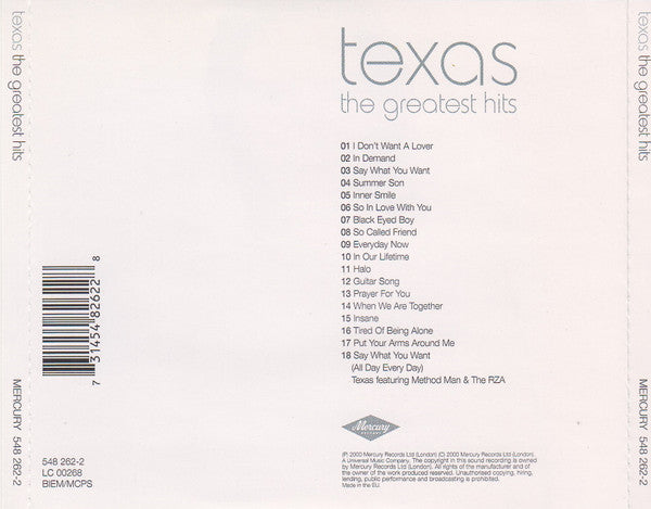 Texas - The Greatest Hits (2000 CD) NM