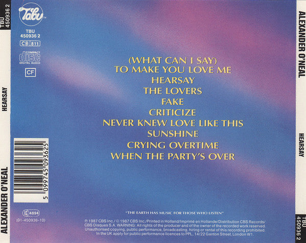 Alexander O'Neal - Hearsay (1987 Japan CD) NM