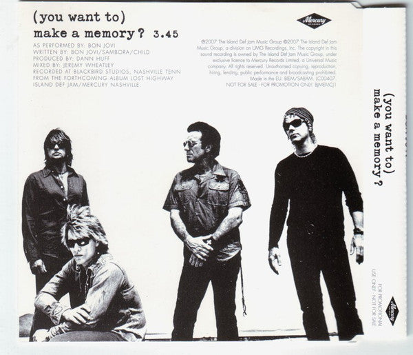 Bon Jovi - (You Want to) Make a Memory? (2007 Promo CD Single) Mint