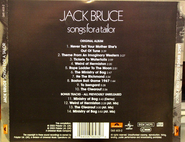 Jack Bruce - Songs for a Tailor (Remastered & Expanded CD) NM