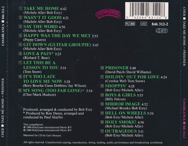 Cher - Take me Home / Prisoner (1990 2 on 1 CD) VG+