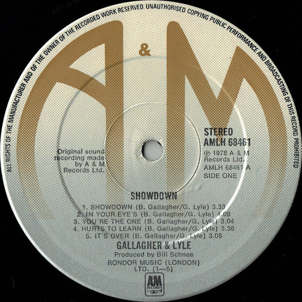 Gallagher & Lyle - Showdown (Cheap Vinyl LP) VG+/EX
