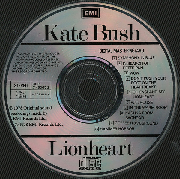 Kate Bush - Lionheart (Rare 1986 UK Non Coded 1st Issue CD) VG+