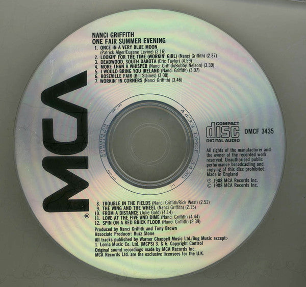 Nanci Griffith - One Fair Summer Evening (1988 CD) NM