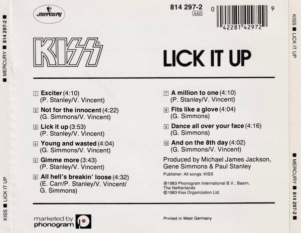 Kiss - Lick It Up (1986 W.German CD) NM