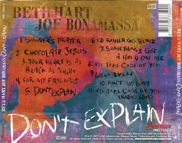 Beth Hart & Joe Bonamassa - Don't Explain (2011 CD) NM