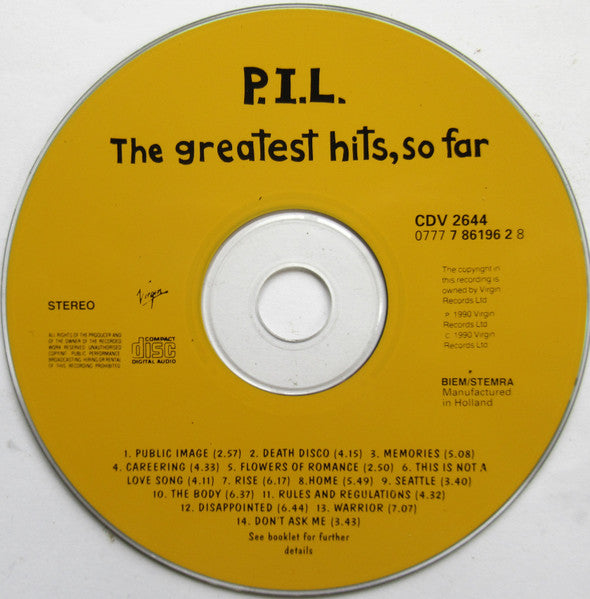 Public Image Ltd - The Greatest Hits, so Far (1990 CD) Mint