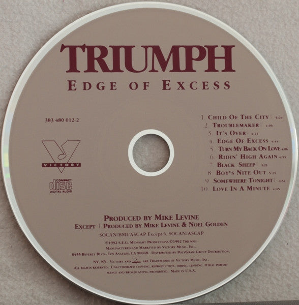 Triumph - Edge of Excess (1992 US CD) VG+