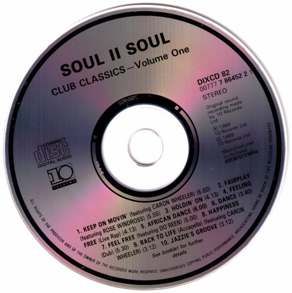 Soul II Soul - Club Classics Vol.One (1989 CD) NM