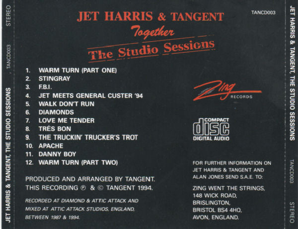 Jet Harris & Tangent - Together the Studio Sessions (Rare UK 1994 Instrumental CD) NM