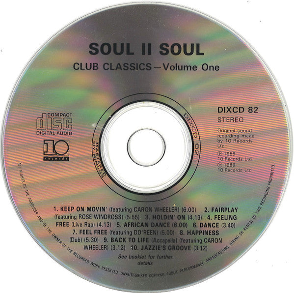 Soul II Soul - Club Classics Vol. One (1989 CD) VG+