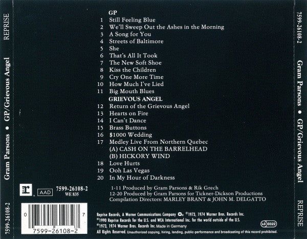Gram Parsons - GP / Grievous Angel (1990 2 on 1 CD) Mint
