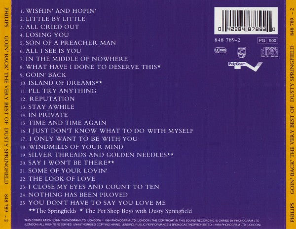 Dusty Springfield - Goin' Back ~ Very Best of (1994 CD) VG+