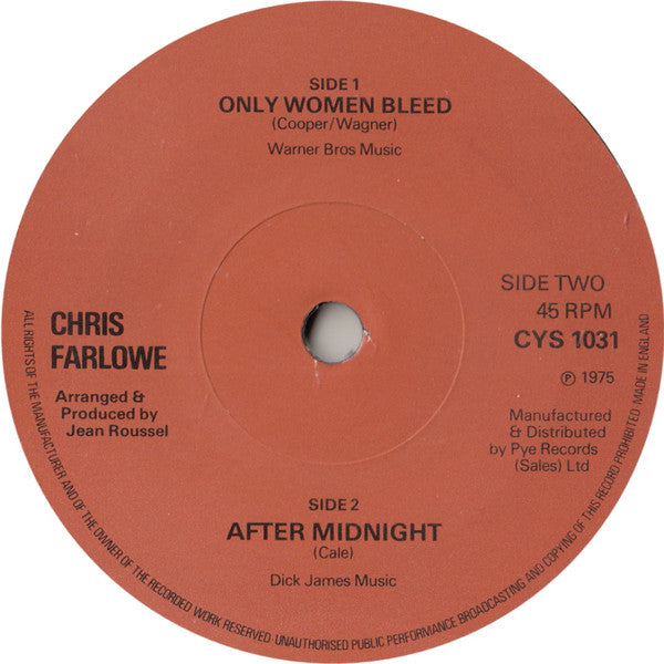 Chris Farlowe - Only Women Bleed (Vinyl Single) NM