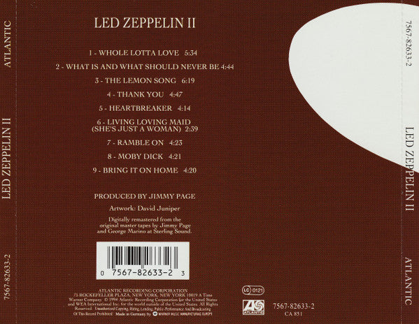 Led Zeppelin - II (1999 Remastered CD) VG+