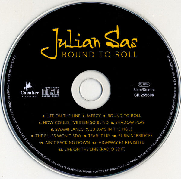 Julian Sas - Bound to Roll (2012 CD) Mint