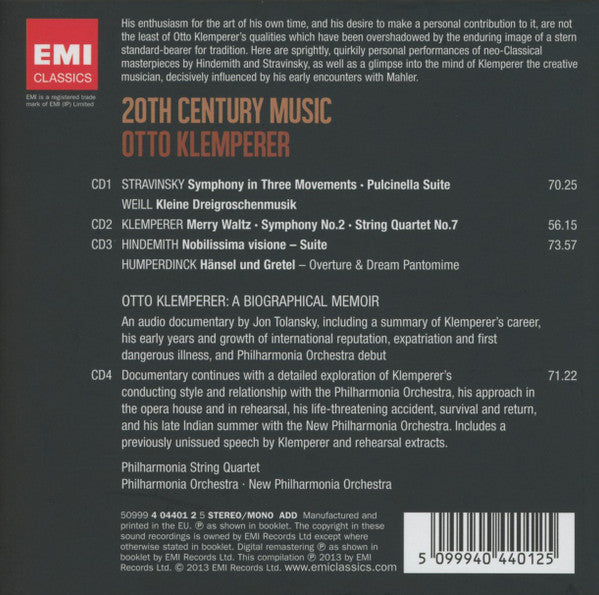 Otto Klemperer - 20th Century Music (2013 EMI Classics 4 CD Box Set) NM